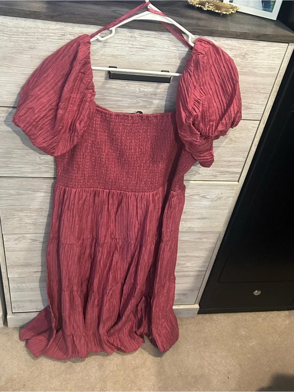 Stacey Puff Sleeve Smocked Rose Boho Midi Dress